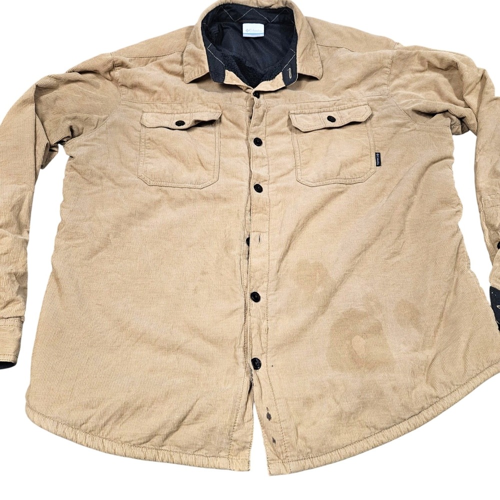 Columbia Corduroy Shirt Jacket XL Tan Lined Button Up Outdoor Shacket Utility